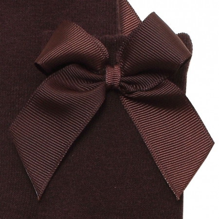 Choco Brown Colour Girls Knee High Gros Grain Bow Socks #2