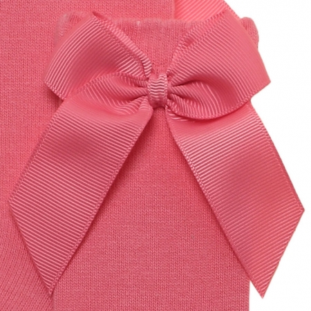 Coral Colour Girls Knee High Gros Grain Bow Socks #2
