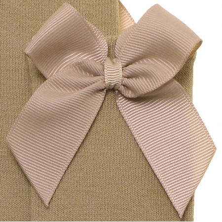 Carlomagno Girls Knee High Sand Colour Gros Grain Bow Socks #2