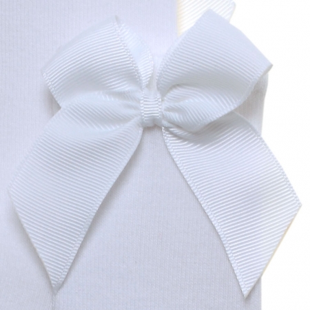 Girls Knee High Gros Grain White Bow Socks #2