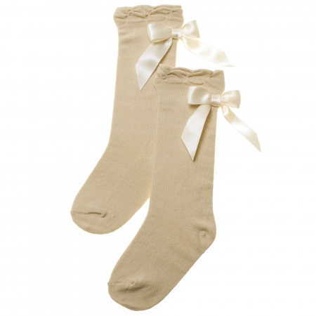 Carlomagno Biscuit Colour Knee High Socks With Satin Bows