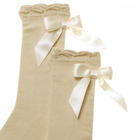 Carlomagno Biscuit Colour Knee High Socks With Satin Bows #2