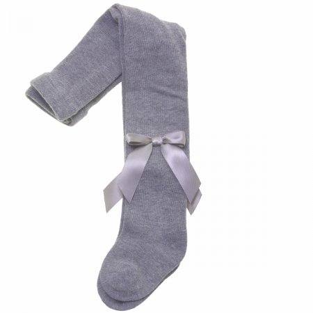Carlomagno Girls Light Grey Tights With Satin Bows