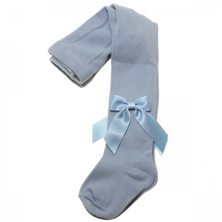 Girls Baby Blue Spanish Carlomagno Tights With Satin Bows