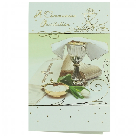Pack of 12 Communion Pale Green And Gold Invite Card