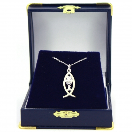 Communion Gift Necklace In Gift Box Sterling Silver Fish Chalice