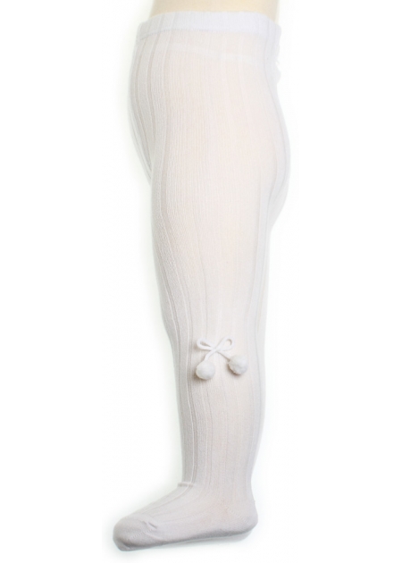Condor little girls pom pom ribbed tights in white