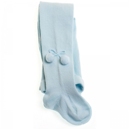 Condor Baby girls and little girls blue pom pom tights plain