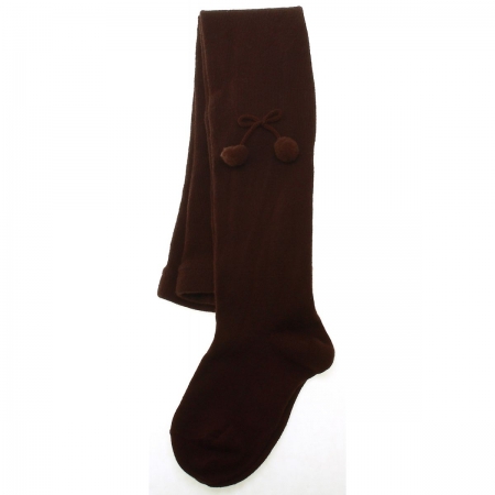 Condor Baby girls and little girls pom pom tights in plain dark brown