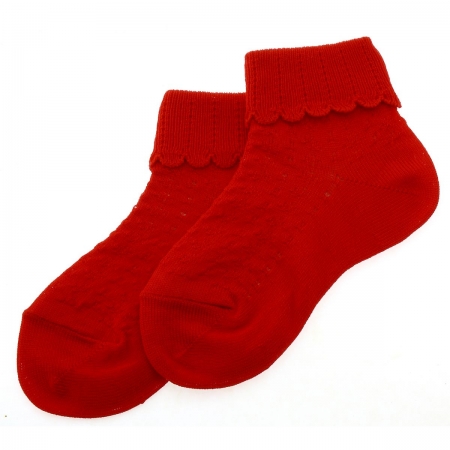 Cotton Rich Scallop Pattern Childrens Red Socks