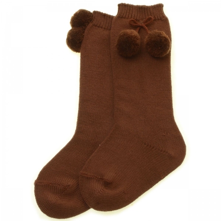 Condor Knee High Pom Pom Socks Chocolate Brown Colour
