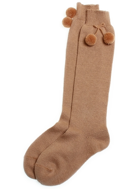Condor Knee high pom pom socks in light brown