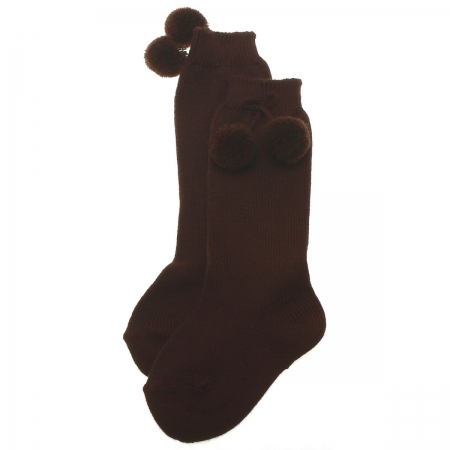 Condor Knee high pom pom socks in dark brown