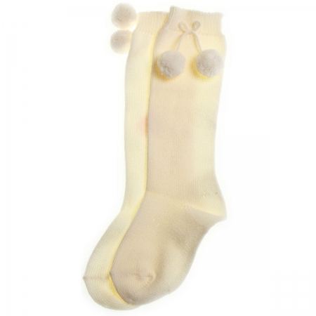 Condor Knee high ivory cream pom pom socks