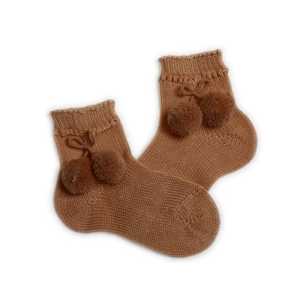 Pom pom socks in light brown