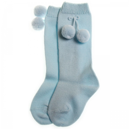 Knee high pom pom socks in baby blue