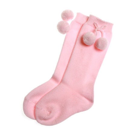 Baby girls and little girls knee high pink pom pom socks