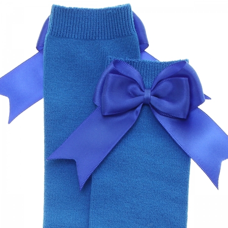 Carlomagno Royal Blue Knee High Double Bow Socks For Girls #2