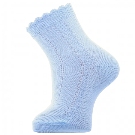 Baby Blue Boys Summer Ankle Socks Scallop Edge Openwork Pattern