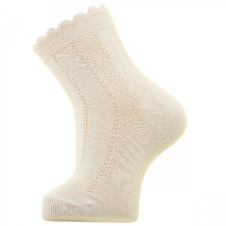 Scallop Edge Openwork Pattern Baby Boys Ivory Summer Socks