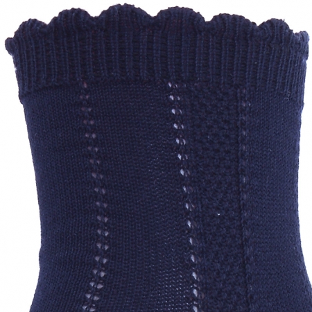 Boys Navy Socks With Scallop Edge Openwork Pattern For Summer #2