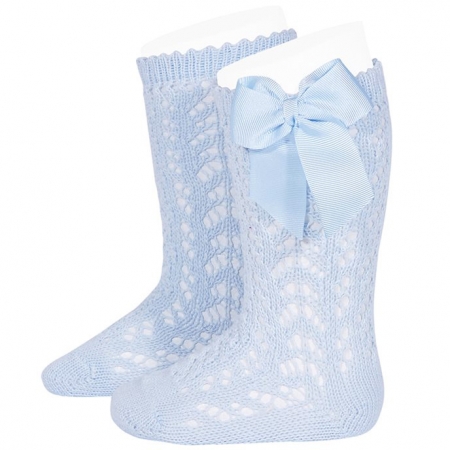 Condor Baby Blue Openwork Knee High Bow Socks