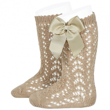 Condor Caramel Or Light Brown Colour Openwork Knee High Bow Socks