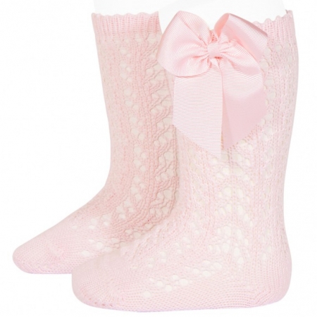 Spanish Openwork Knee High Pink Bow Socks by Condor