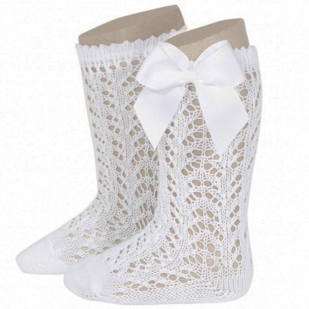 Openwork Knee High White Bow Socks By Spanish Condor