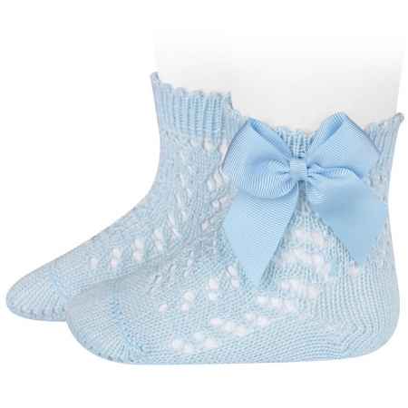 Baby Blue Openwork Short Bow Socks
