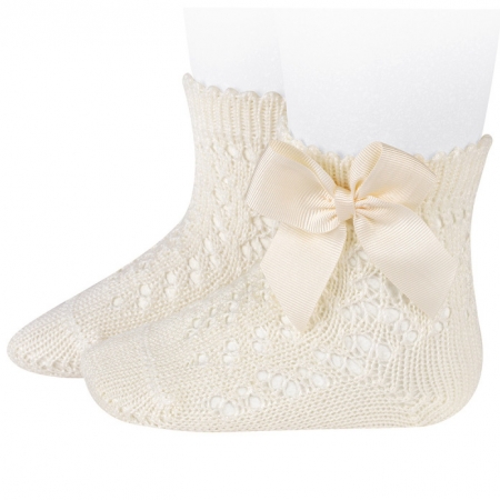 Condor Openwork Ivory Bow Ankle Socks