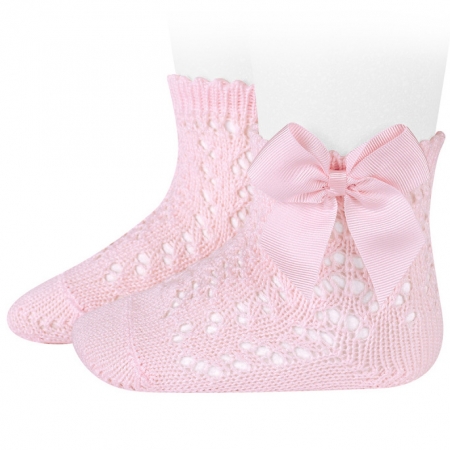 Openwork Ankle High Pink Bow Socks by Condor