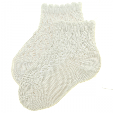 Pearl Shapes Openwork Ivory Short Ankle Socks For Baby Girls And Boys