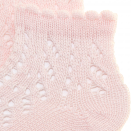 Girls Openwork Pink Short Ankle Socks With Scallop #2