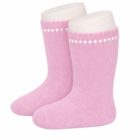 Condor Openwork Cuff Girls Pink Knee High Socks