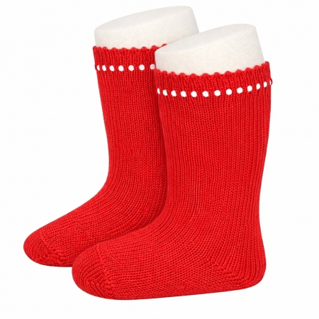 Condor Openwork Cuff Cotton Knee High Red Socks