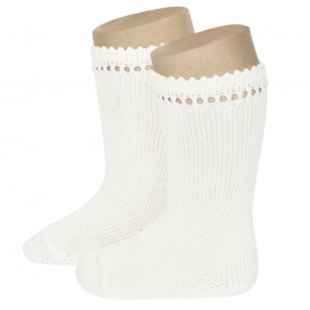 Condor Openwork Cuff White Knee High Socks