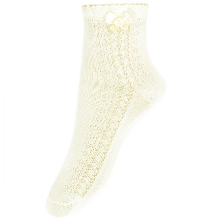 Girls Summer Dress Socks In Ivory Decorated By Bow Scallop Trim