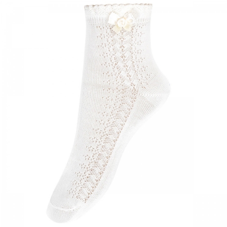 Girls White Summer Dress Socks Decorated By Bow With Scallop Trim