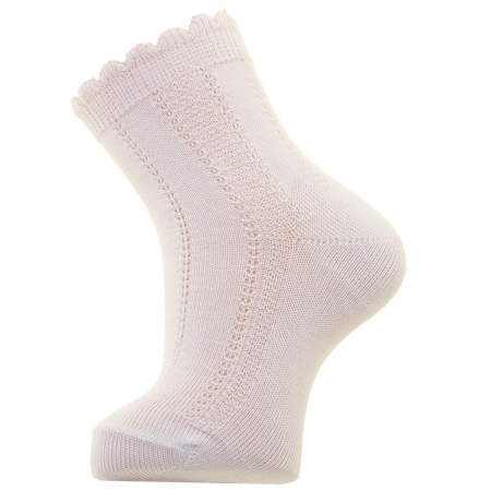 Newborn To Toddlers White Socks With Scallop Edge Openwork Pattern For Summer