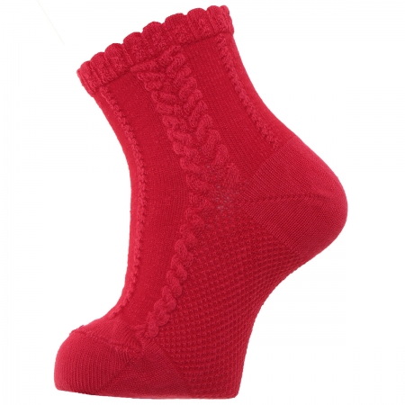 Baby Girls And Boys Red Dress Socks With Cable Pattern
