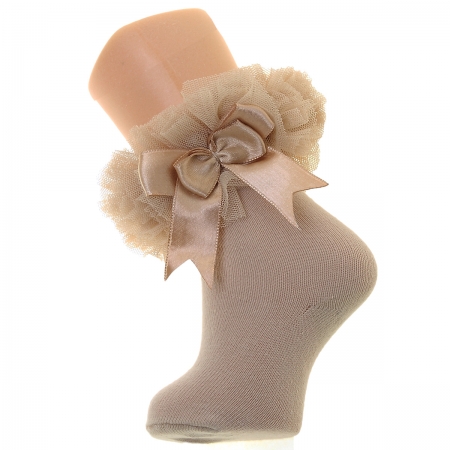 Girls Caramel Colour Tutu Bow Socks
