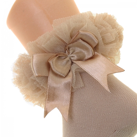Girls Caramel Colour Tutu Bow Socks #2