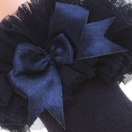 Babies And Toddlers Girls Navy Lace Tutu Bow Socks #2