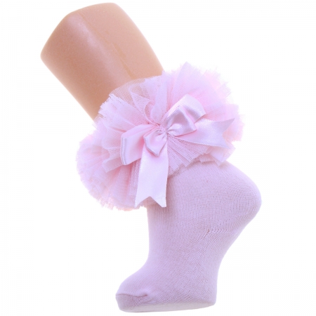 Baby Girls Pink Lace Tutu Bow Socks