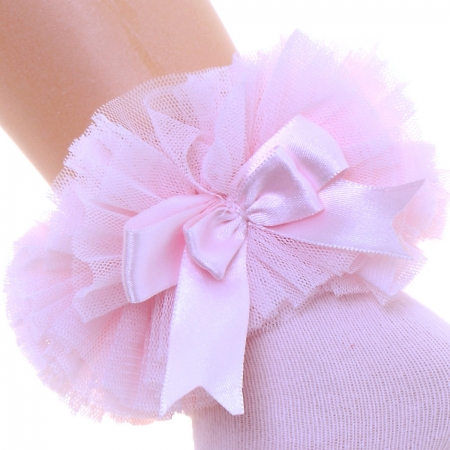 Baby Girls Pink Lace Tutu Bow Socks #2
