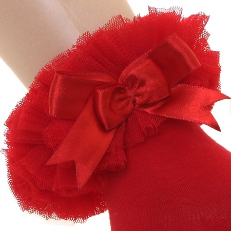 Baby Girls Red Lace Tutu Bow Socks #2