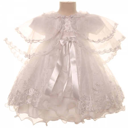 Elaborately Embroidered Ivory Girls Christening Dress With Bonnet