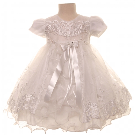 Elaborately Embroidered Ivory Girls Christening Dress With Bonnet #2