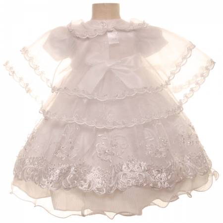 Elaborately Embroidered Ivory Girls Christening Dress With Bonnet #3